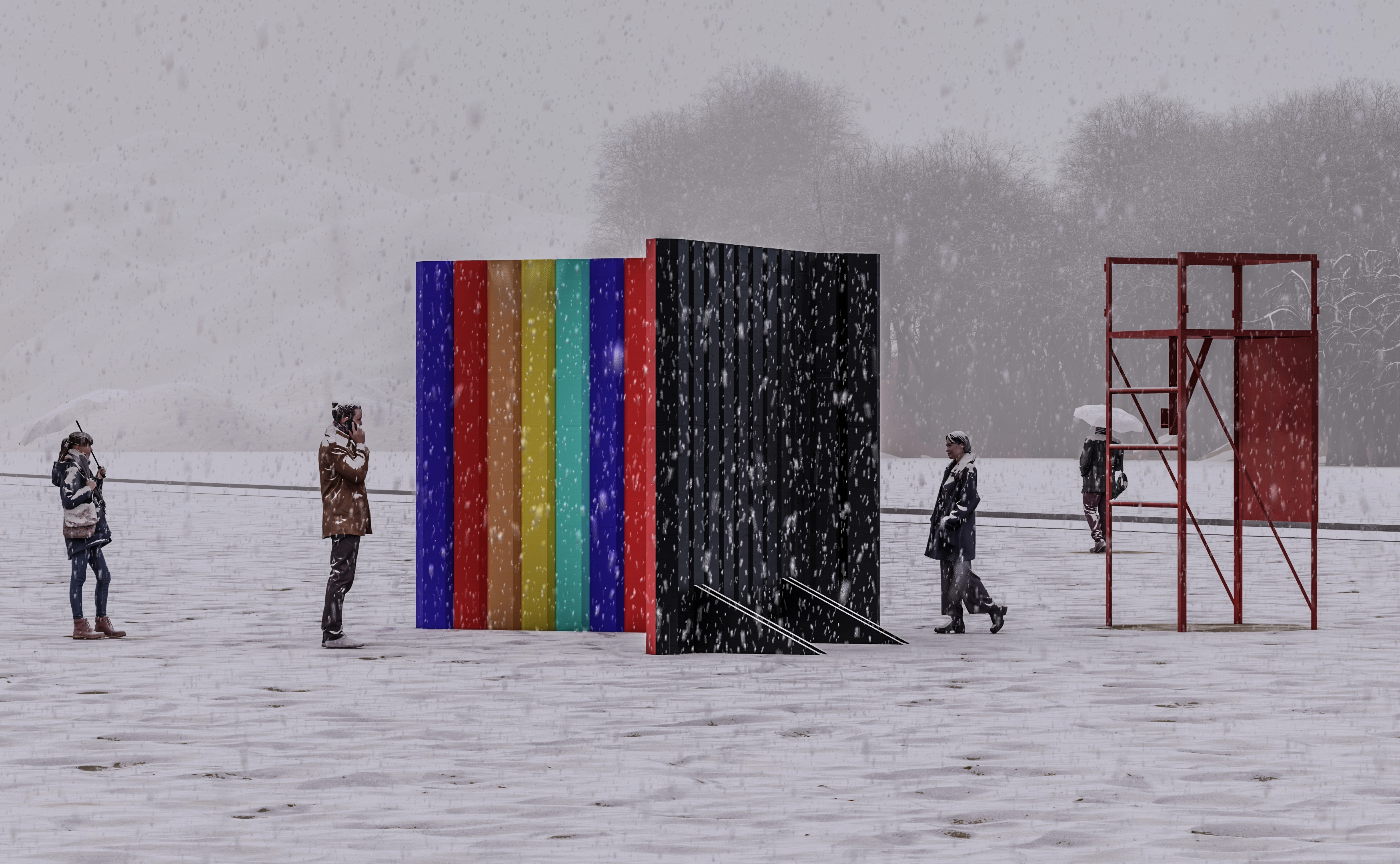 Elevation drawing of The Slit installation