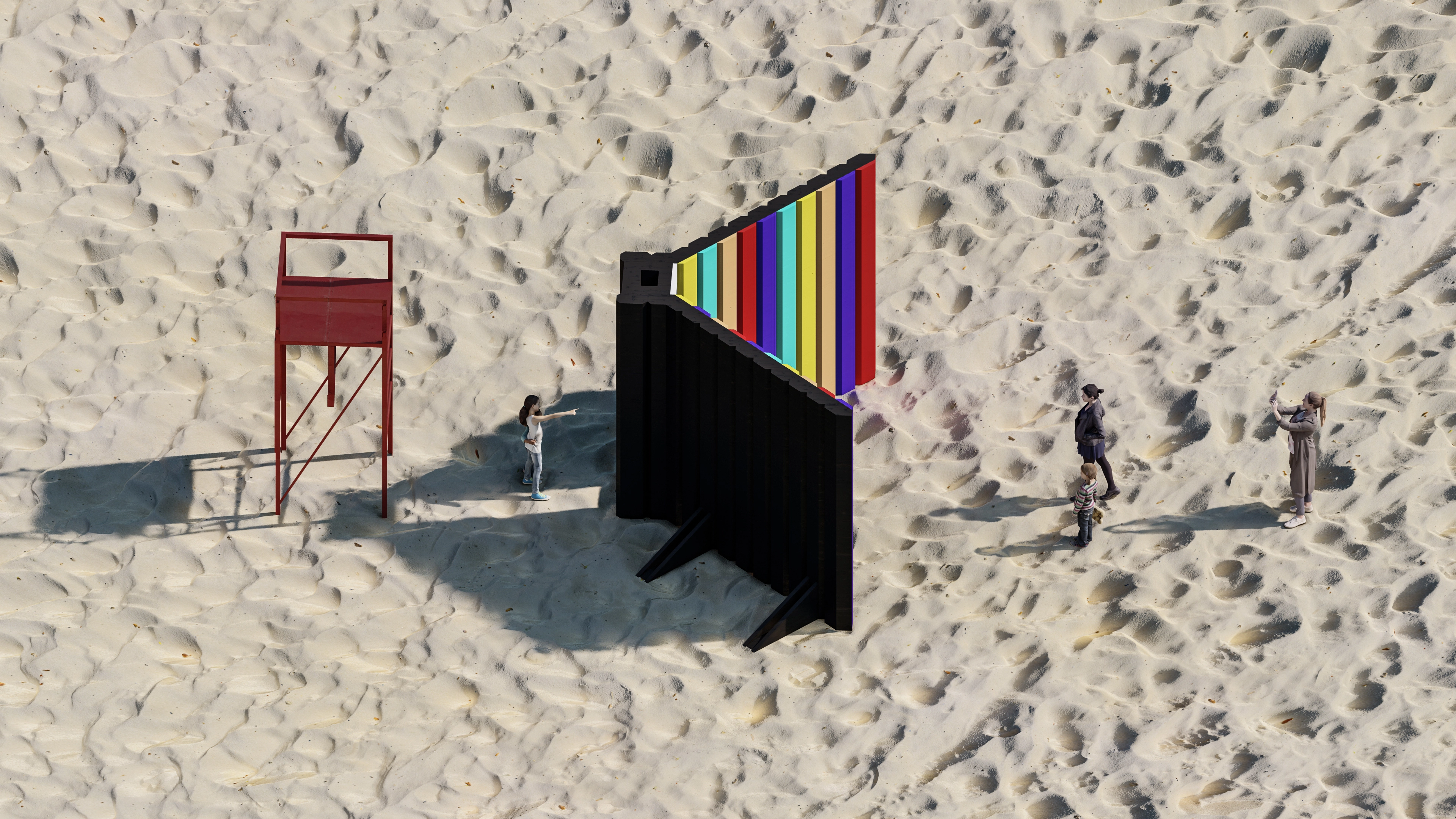 Perspective drawing of The Slit installation showing spatial compression